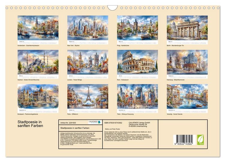 Produktbild: Stadtpoesie in sanften Farben (Wandkalender 2026 DIN A3 quer), CALVENDO Monatskalender