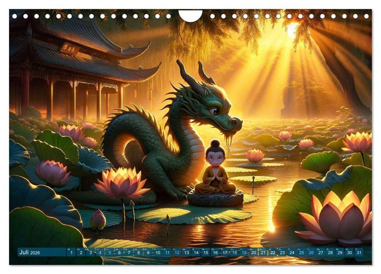 Produktbild: M&ouml;nch und Drache: Vier Jahreszeiten im Tempelgarten (Wandkalender 2026 DIN A4 quer), CALVENDO Monatskalender