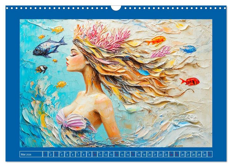 Produktbild: Meerjungfrauen. Zauberhafte Illustrationen im &Ouml;lgem&auml;lde-Stil (Wandkalender 2026 DIN A3 quer), CALVENDO Monatskalender