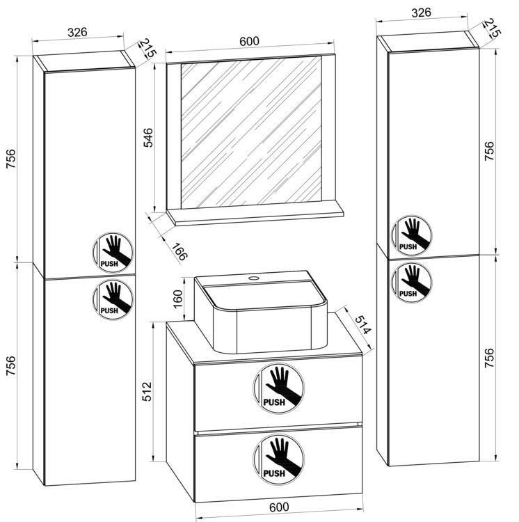 Produktbild: 5-tlg. Waschplatz Waschtisch Lendas XL Schublade