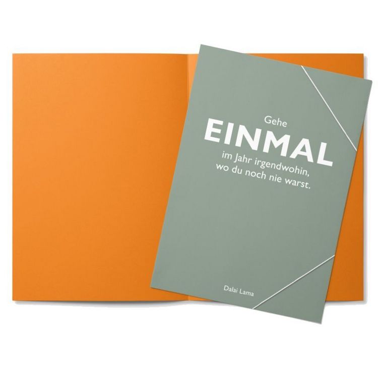 Produktbild: Sammelmappe A4 grau, "Gehe einmal im Jahr irgendwohin, wo du noch nie warst." (Dalai Lama)