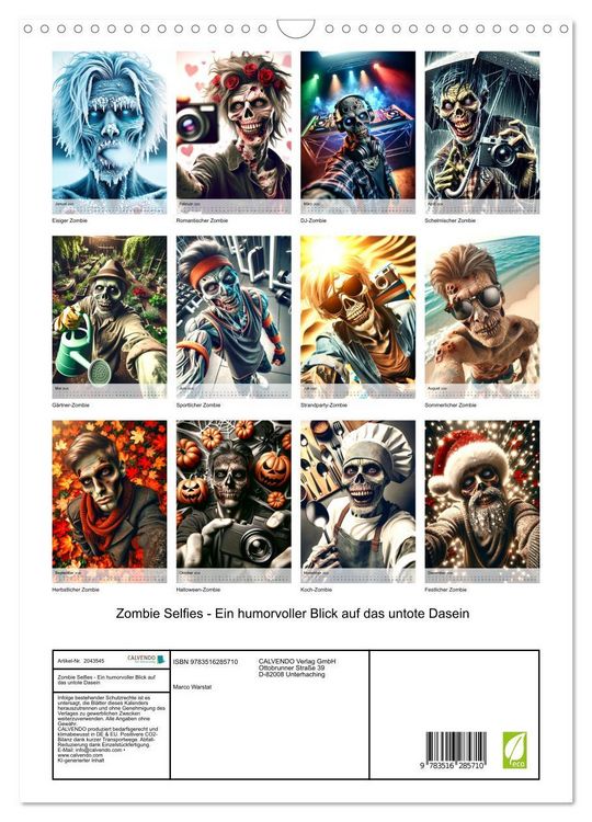 Produktbild: Zombie Selfies - Ein humorvoller Blick auf das untote Dasein (Wandkalender 2026 DIN A3 hoch), CALVENDO Monatskalender