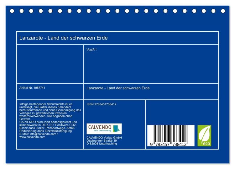 Produktbild: Lanzarote - Land der schwarzen Erde (Tischkalender 2026 DIN A5 quer), CALVENDO Monatskalender