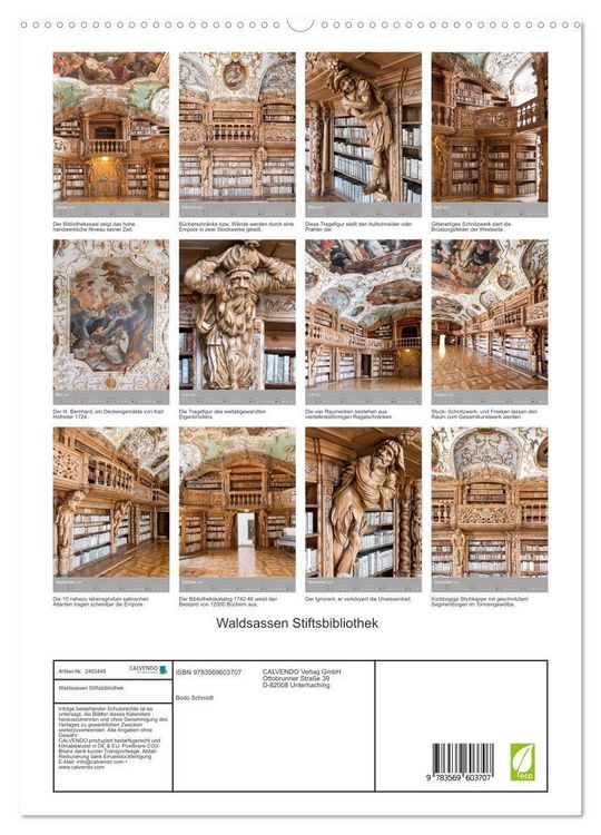 Produktbild: Waldsassen Stiftsbibliothek (hochwertiger Premium Wandkalender 2027 DIN A2 hoch), Kunstdruck in Hochglanz