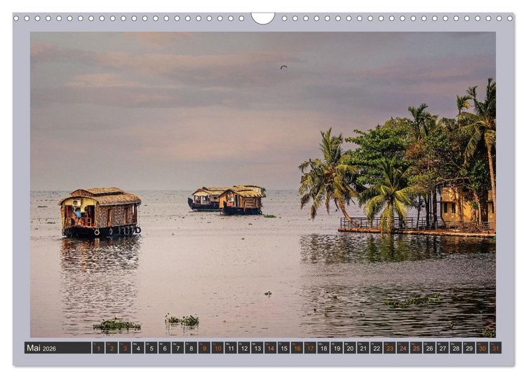 Produktbild: Kerala Backwaters - mit dem Hausboot durch die tropische Wasserwelt (Wandkalender 2026 DIN A3 quer), CALVENDO Monatskalender