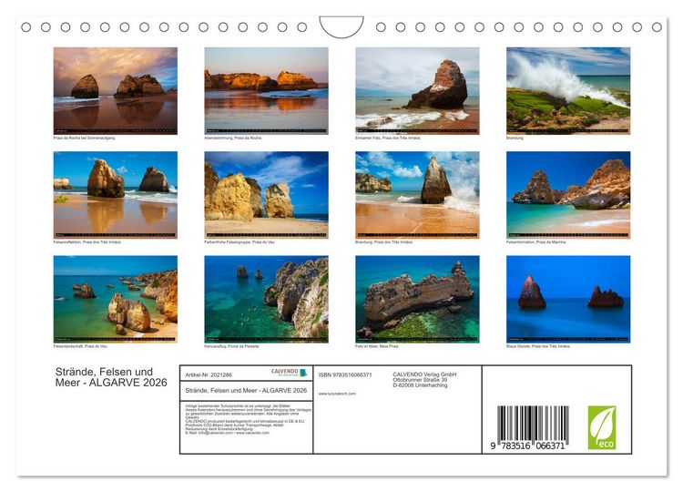 Produktbild: Str&auml;nde, Felsen und Meer - ALGARVE 2026 (Wandkalender 2026 DIN A4 quer), CALVENDO Monatskalender