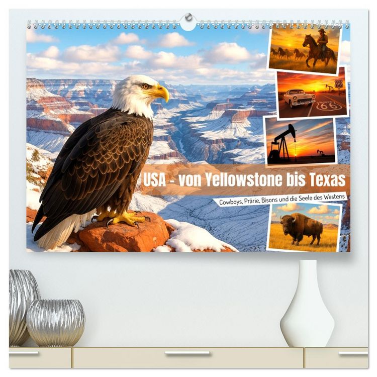 Produktbild: USA &ndash; von Yellowstone bis Texas - Cowboys, Pr&auml;rie und Bisons (hochwertiger Premium Wandkalender 2026 DIN A2 quer), Kunstdruck in Hochglanz