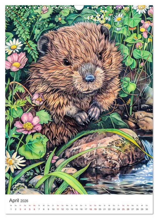 Produktbild: Tierkinder - Niedliche illustrierte Wildtiere in Wald und Flur (Wandkalender 2026 DIN A3 hoch), CALVENDO Monatskalender