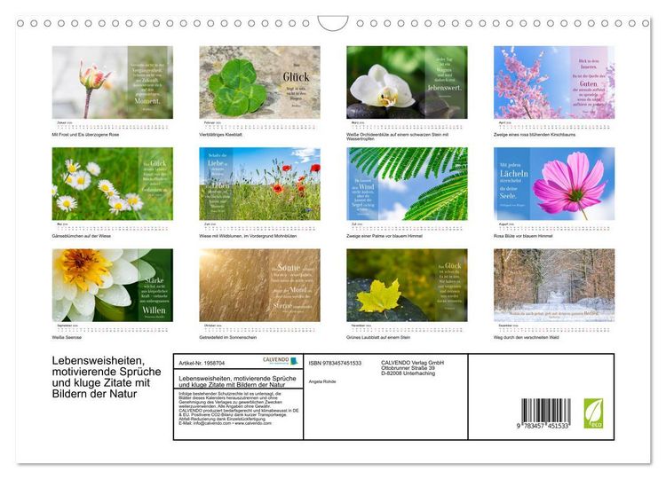 Produktbild: Lebensweisheiten, motivierende Spr&uuml;che und kluge Zitate mit Bildern der Natur (Wandkalender 2026 DIN A3 quer), CALVENDO Monatskalender