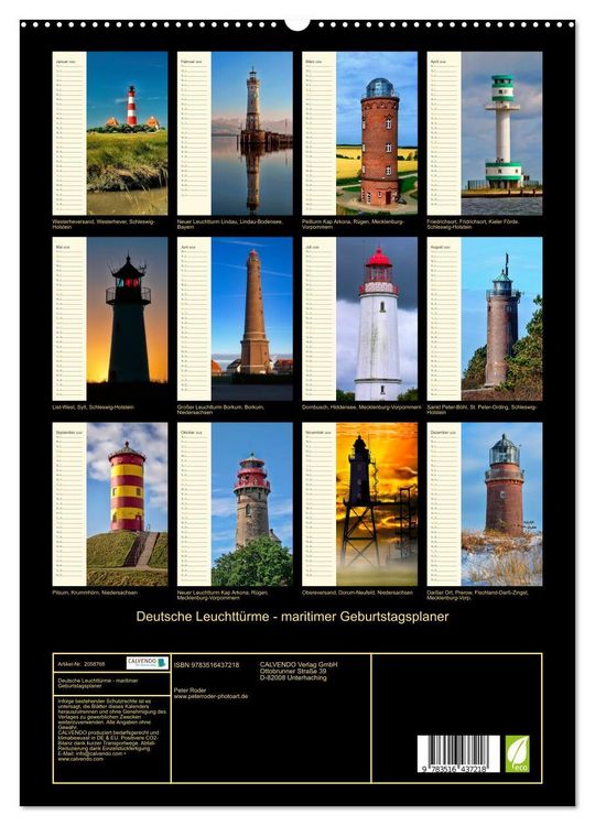 Produktbild: Deutsche Leuchtt&uuml;rme - maritimer Geburtstagsplaner (hochwertiger Premium Wandkalender 2026 DIN A2 hoch), Kunstdruck in Hochglanz