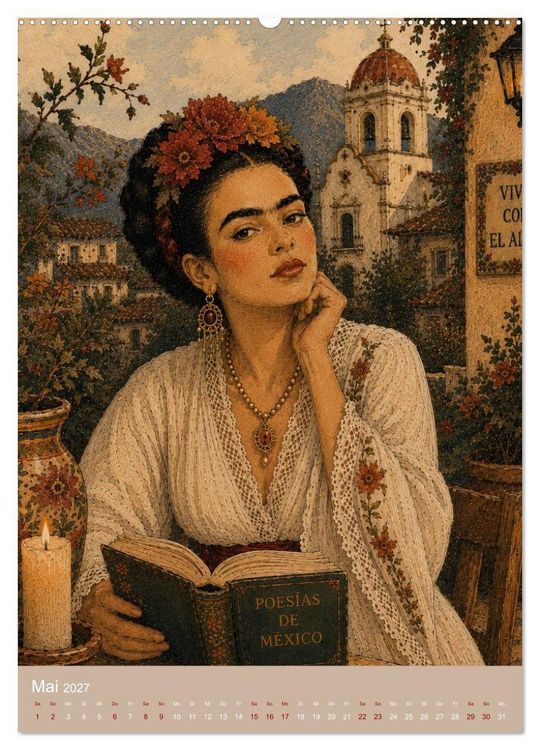 Produktbild: Freude im Haar. Leid im Herzen. Eine Hommage an Frida Kahlo (hochwertiger Premium Wandkalender 2027 DIN A2 hoch), Kunstdruck in Hochglanz