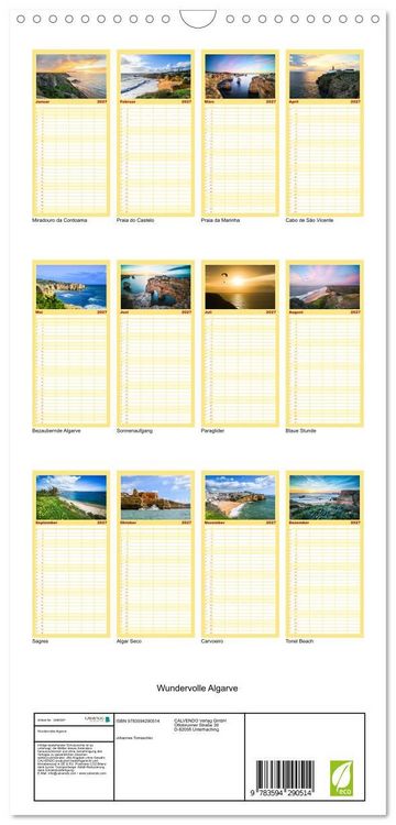 Produktbild: Familienplaner 2027 - Wundervolle Algarve mit 5 Spalten (Wandkalender, 21 x 45 cm) CALVENDO