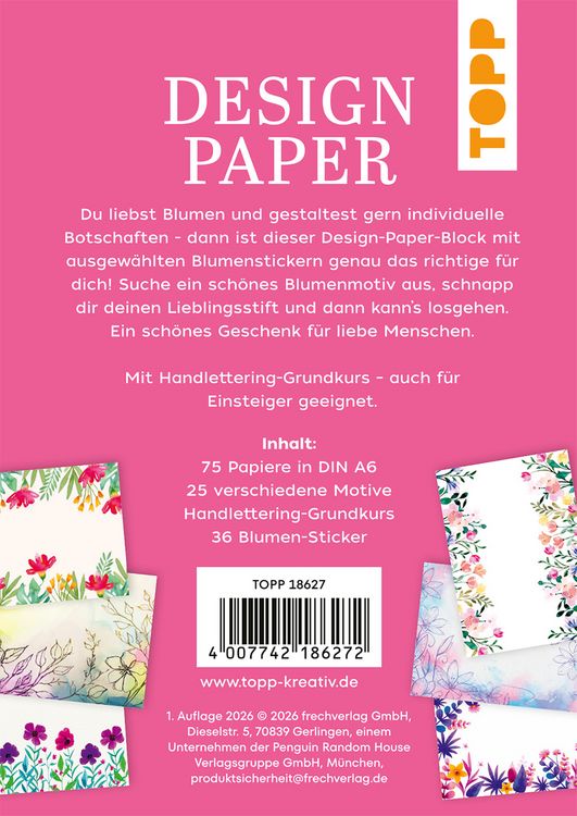 Produktbild: Design Paper Just Flowers A6 mit Blumen-Stickern