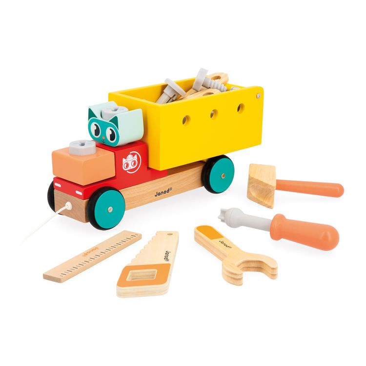 Produktbild: Holz-Ziehlaster mit Werkzeug & Schraubteilen &ndash; 2-in-1 Spiel ab 2 Jahren
