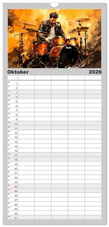 Produktbild: Familienplaner 2026 - Schlagzeug ewige Liebe live mit 5 Spalten (Wandkalender, 21 x 45 cm) CALVENDO