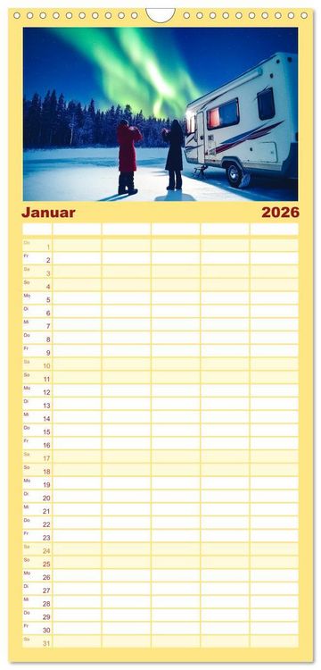 Produktbild: Familienplaner 2026 - Abenteuer Wildcamping - Mit dem Camper um die Welt mit 5 Spalten (Wandkalender, 21 x 45 cm) CALVENDO