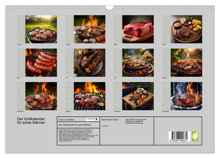 Produktbild: Der Grillkalender f&uuml;r echte M&auml;nner (Wandkalender 2026 DIN A3 quer), CALVENDO Monatskalender