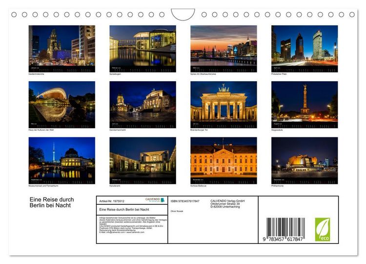 Produktbild: Eine Reise durch Berlin bei Nacht (Wandkalender 2026 DIN A4 quer), CALVENDO Monatskalender