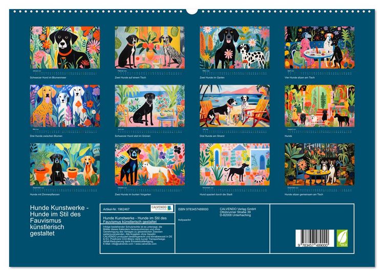 Produktbild: Hunde Kunstwerke - Hunde im Stil des Fauvismus k&uuml;nstlerisch gestaltet (hochwertiger Premium Wandkalender 2026 DIN A2 quer), Kunstdruck in Hochglanz
