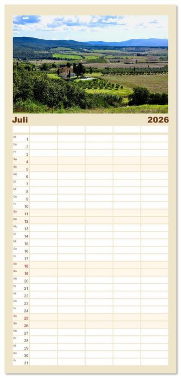 Produktbild: Familienplaner 2026 - Toskana - Etruskische K&uuml;ste mit 5 Spalten (Wandkalender, 21 x 45 cm) CALVENDO