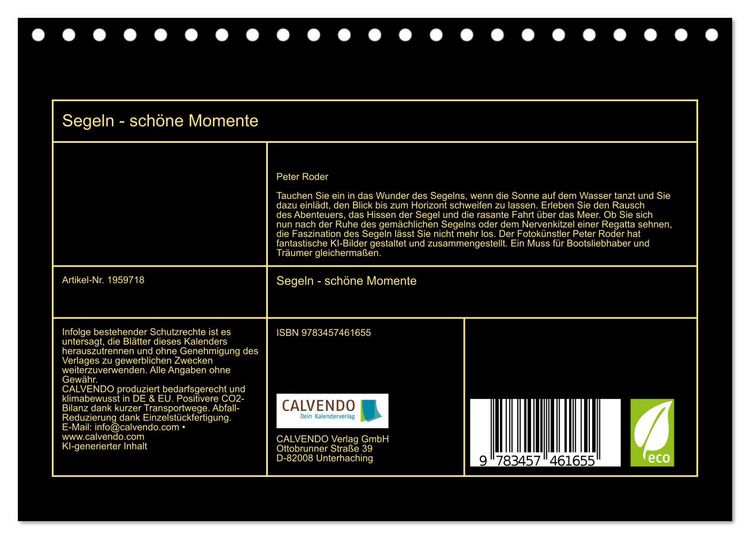 Produktbild: Segeln - sch&ouml;ne Momente (Tischkalender 2026 DIN A5 quer), CALVENDO Monatskalender