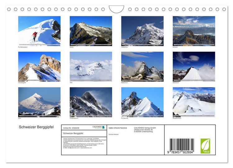 Produktbild: Schweizer Berggipfel (Wandkalender 2026 DIN A4 quer), CALVENDO Monatskalender