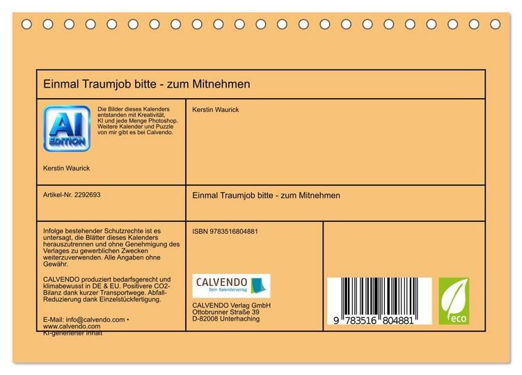 Produktbild: Einmal Traumjob bitte - zum Mitnehmen (Tischkalender 2027 DIN A5 quer), CALVENDO Monatskalender