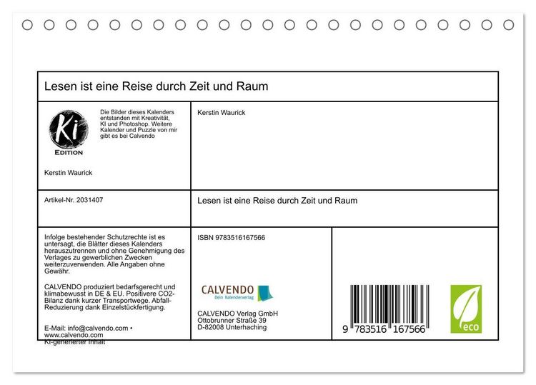 Produktbild: Lesen ist eine Reise durch Zeit und Raum (Tischkalender 2026 DIN A5 quer), CALVENDO Monatskalender