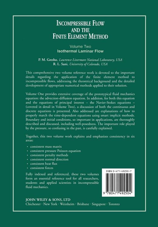 Produktbild: Incompressible Flow and the Finite Element Method, Isothermal Laminar Flow