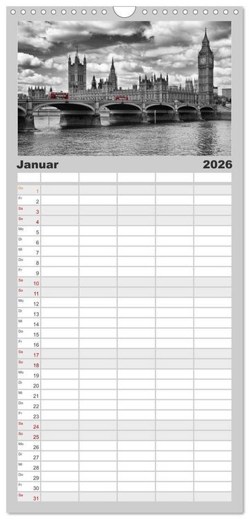 Produktbild: Familienplaner 2026 - LONDON Urbaner Flair mit 5 Spalten (Wandkalender, 21 x 45 cm) CALVENDO