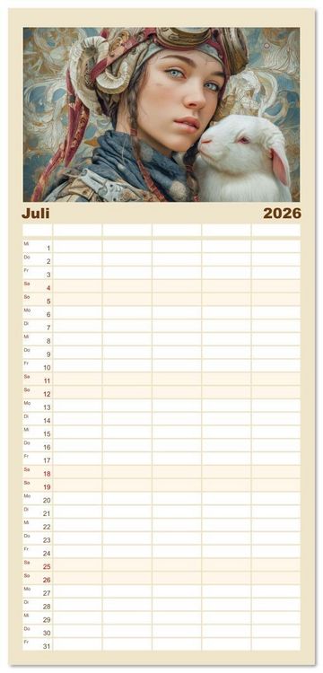 Produktbild: Familienplaner 2026 - Dieselpunk - Portraits von Menschen und Tieren mit 5 Spalten (Wandkalender, 21 x 45 cm) CALVENDO