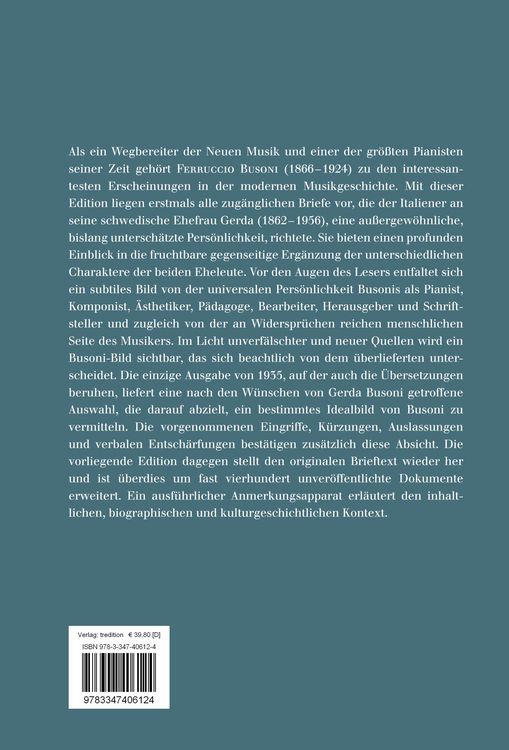 Produktbild: Ferruccio Busoni: Briefe an seine Frau, 1889-1923, hg. v. Martina Weindel, Bd. 2