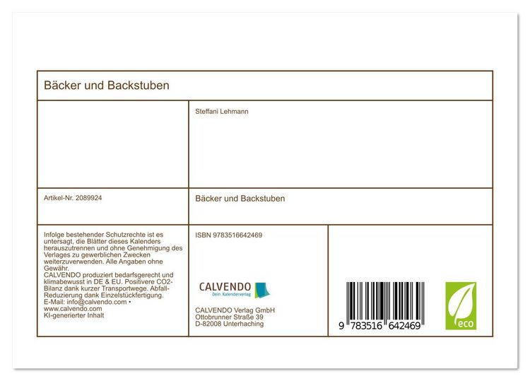 Produktbild: B&auml;cker und Backstuben (Tischkalender 2026 DIN A5 quer), CALVENDO Monatskalender