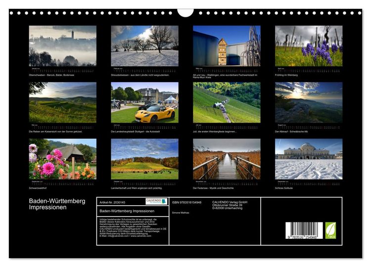 Produktbild: Baden-W&uuml;rttemberg Impressionen (Wandkalender 2026 DIN A3 quer), CALVENDO Monatskalender