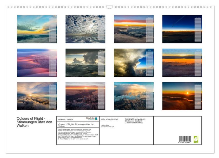 Produktbild: Colours of Flight - Stimmungen &uuml;ber den Wolken (Wandkalender 2026 DIN A2 quer), CALVENDO Monatskalender