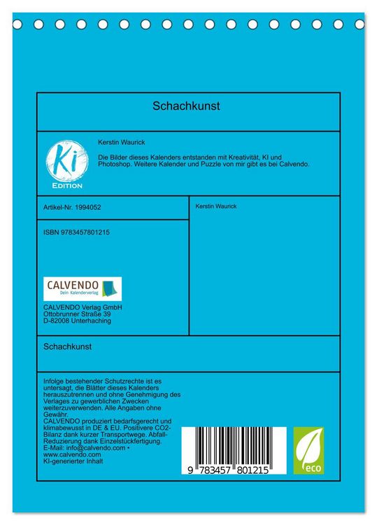 Produktbild: Schachkunst (Tischkalender 2026 DIN A5 hoch), CALVENDO Monatskalender