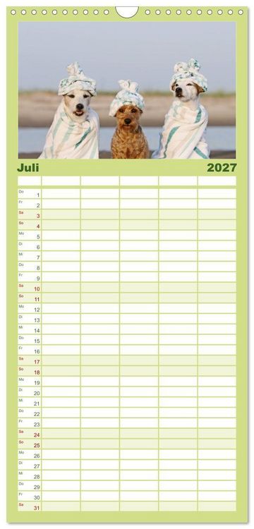 Produktbild: Familienplaner 2027 - Die Parson-Russell-Terrier...mit neuen Abenteuern aus der Hundeknipserei mit 5 Spalten (Wandkalender, 21 x 45 cm) CALVENDO