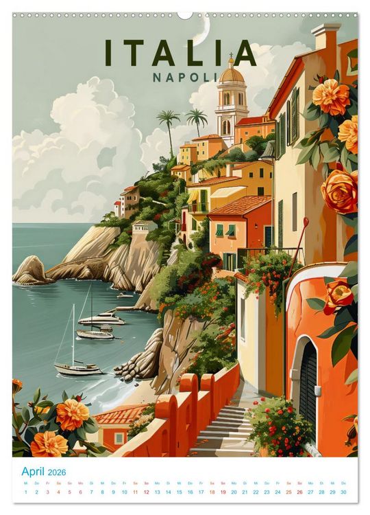 Produktbild: Italien - Old School Poster Style (Wandkalender 2026 DIN A2 hoch), CALVENDO Monatskalender