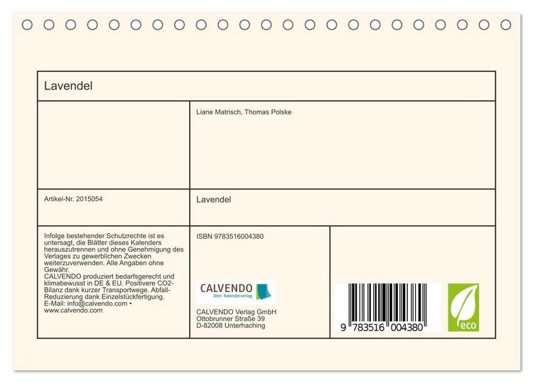Produktbild: Lavendel (Tischkalender 2026 DIN A5 quer), CALVENDO Monatskalender