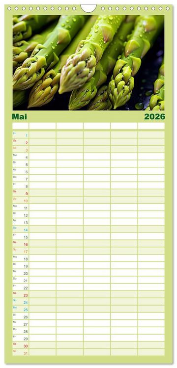 Produktbild: Familienplaner 2026 - GR&Uuml;N - Gem&uuml;se und Obst - Knackig und Frisch mit 5 Spalten (Wandkalender, 21 x 45 cm) CALVENDO