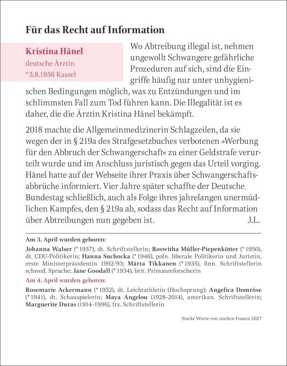 Produktbild: Starke Worte von starken Frauen Tagesabrei&szlig;kalender 2027