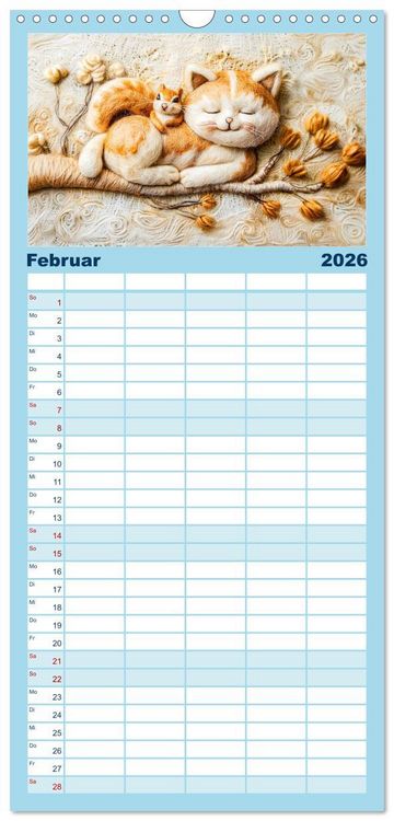 Produktbild: Familienplaner 2026 - Filzige Katzenfreunde - Ein Jahr voller niedlicher KI-Filzkunst mit 5 Spalten (Wandkalender, 21 x 45 cm) CALVENDO