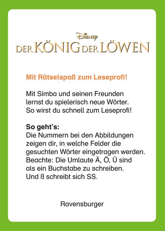 Produktbild: Disney Der König der Löwen - Kreuzworträtsel zum Lesenlernen