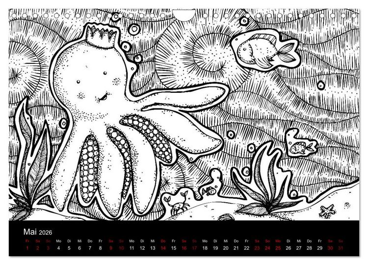 Produktbild: Bezaubernde Mini-Monster - Ein Ausmal-Kalender (Wandkalender 2026 DIN A4 quer), CALVENDO Monatskalender