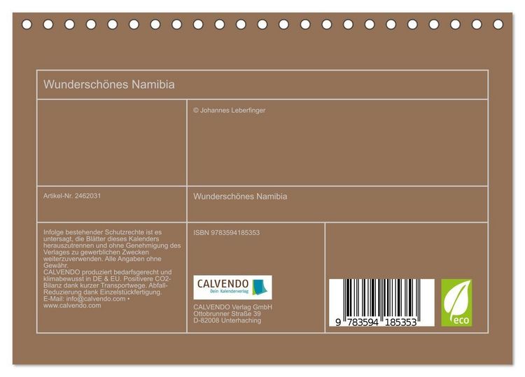 Produktbild: Wundersch&ouml;nes Namibia (Tischkalender 2027 DIN A5 quer), CALVENDO Monatskalender