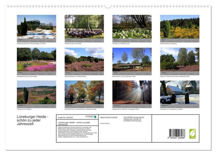 Produktbild: L&uuml;neburger Heide - sch&ouml;n zu jeder Jahreszeit (hochwertiger Premium Wandkalender 2026 DIN A2 quer), Kunstdruck in Hochglanz