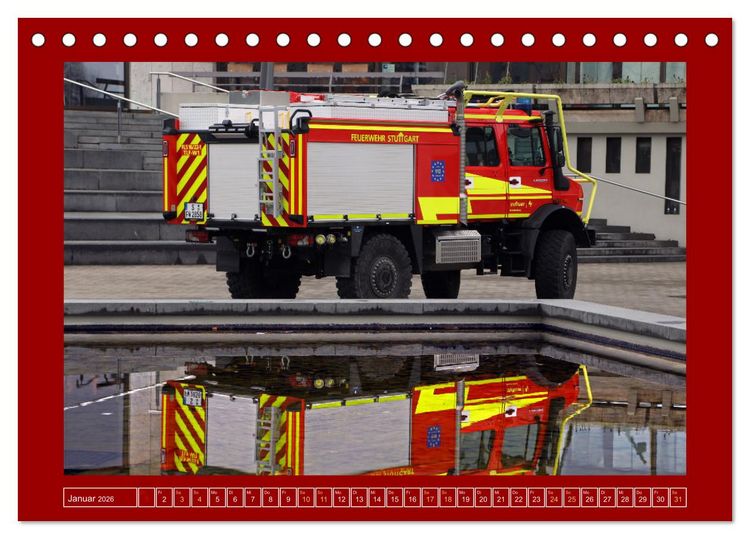 Produktbild: Unimog bei der Feuerwehr (Tischkalender 2026 DIN A5 quer), CALVENDO Monatskalender