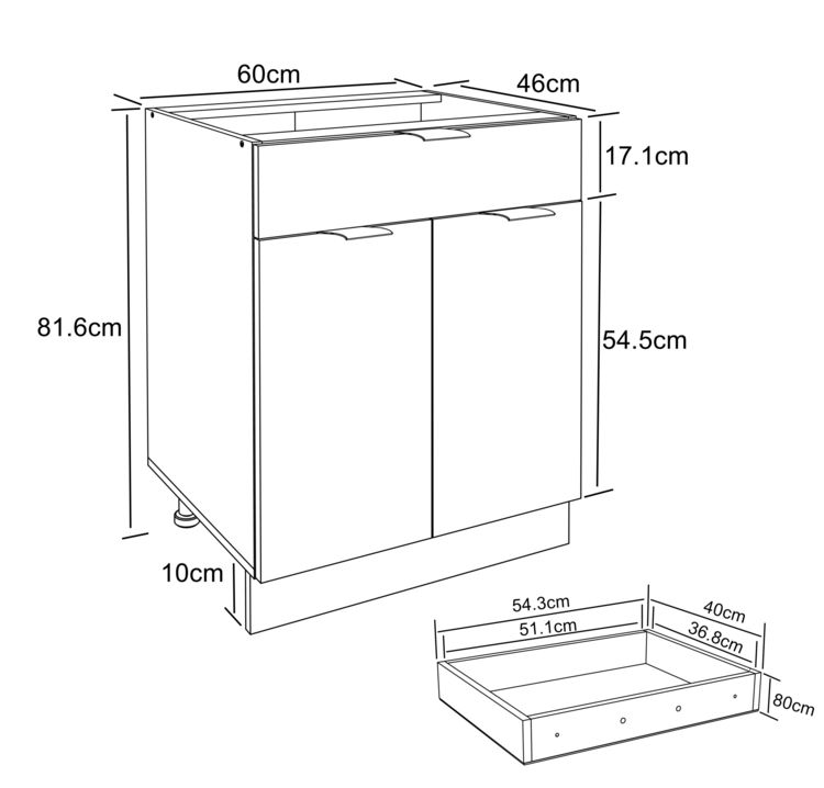 Produktbild: K&uuml;chenschrank B60 cm Unterschrank Schublade Fasola