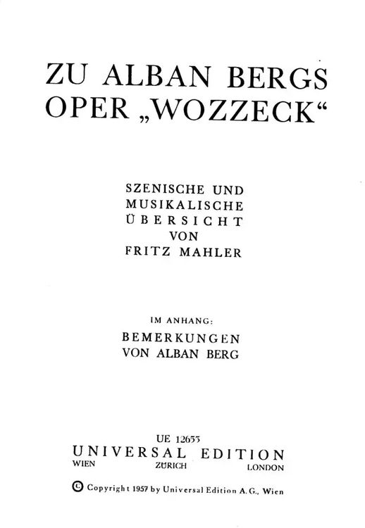 Produktbild: Mahler, F: Zu Alban Bergs Oper "Wozzeck"