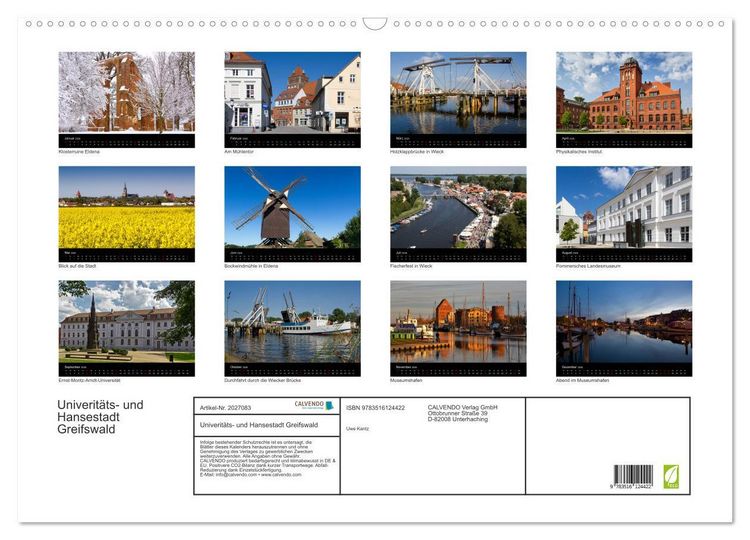 Produktbild: Univerit&auml;ts- und Hansestadt Greifswald (Wandkalender 2026 DIN A2 quer), CALVENDO Monatskalender